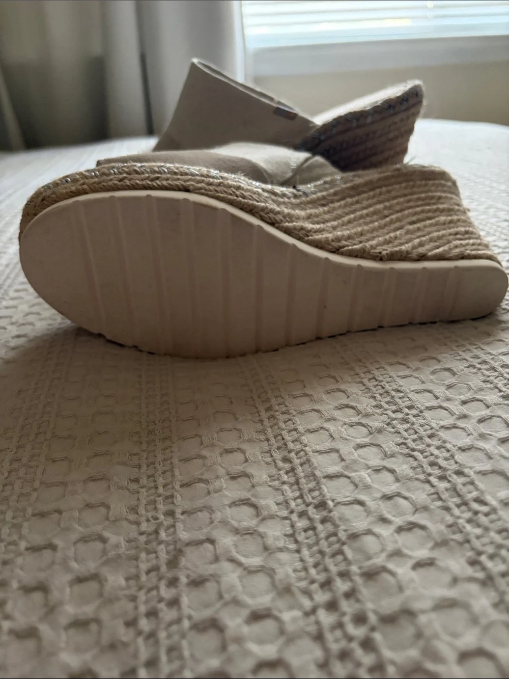 TOMS Beige Canvas Espadrille Slide Sandals